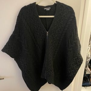 VINCE black chunky knit zip up poncho